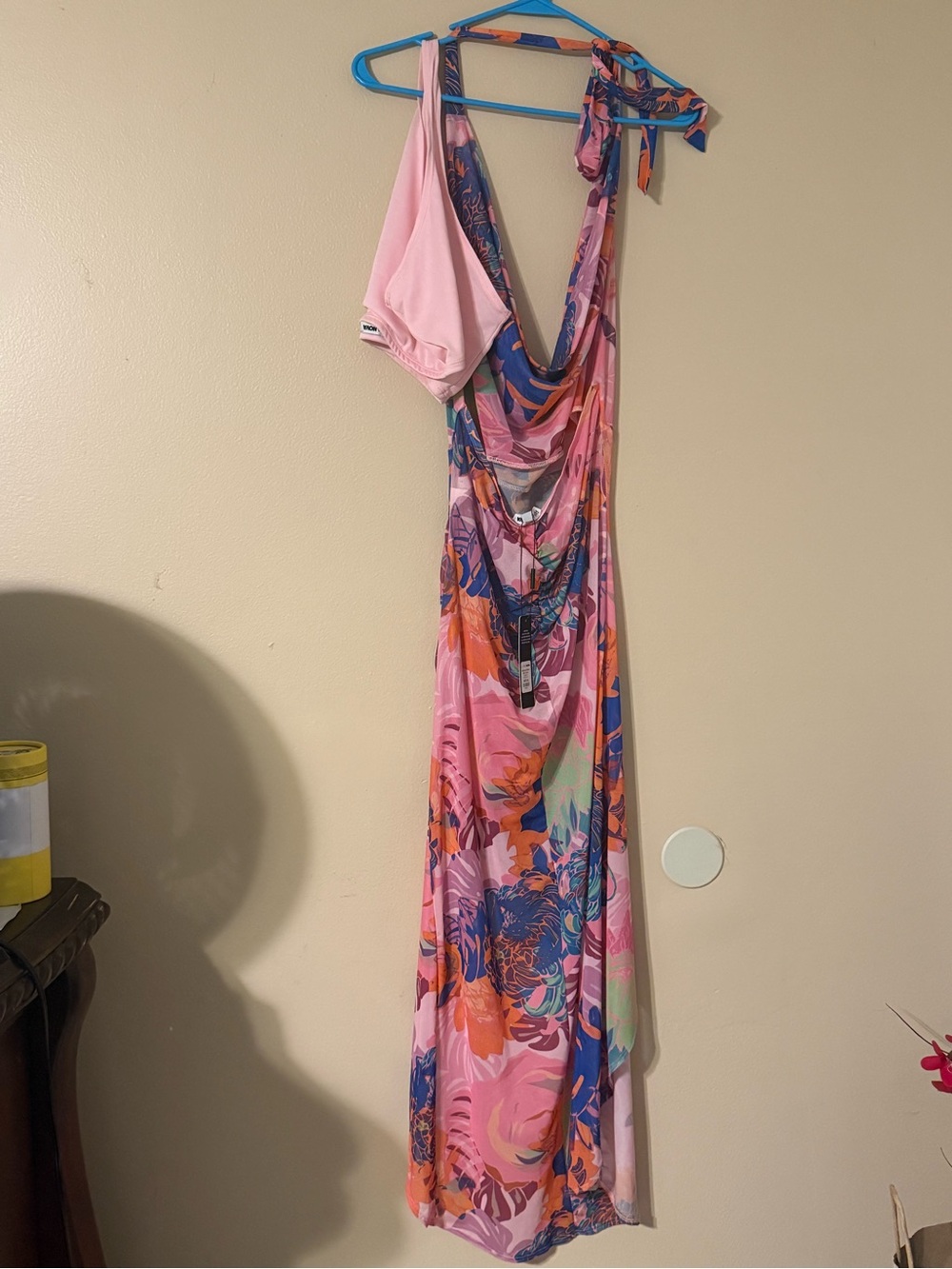 Fashion Nova Pink Orange Floral Backless Maxi Dress